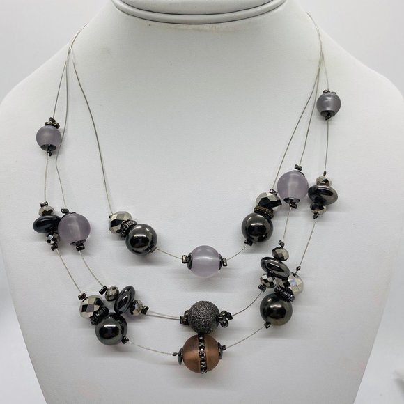 Hematite & Beads floating on wire Necklace NEW - Picture 3 of 7